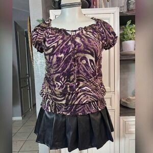 XLarge Purple and Brown Tiger Print Stretchy Y2K‎ Blouse